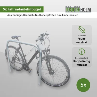 Produktbild von 5 x Fahrradanlehnbügel 115 x 99 cm Stahl feuerverzinkt Ø 49 mm Einbetonieren Fahrradständer Parker Typ U