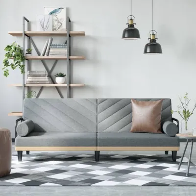 Imagen del producto de Maison Exclusive: Sofá cama con reposabrazos, color gris claro, tapizado en tela