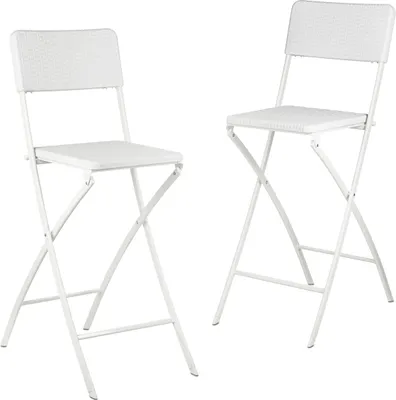 Produktbild von Relaxdays Barhocker klappbar, 2er Set, Rattan-Optik, Rückenlehne, HBT: 115 x 44 x 63 cm, Barstuhl, PE & Metall, weiß