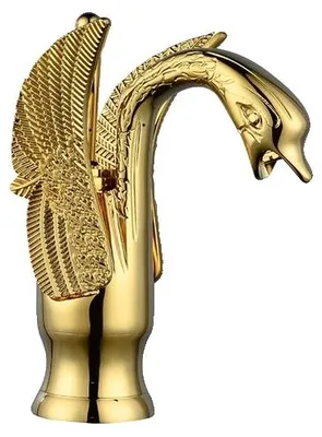 Produktbild von Goldener Schwan Waschtischarmatur, Heiß- und Kaltwasser, nordischer Luxus