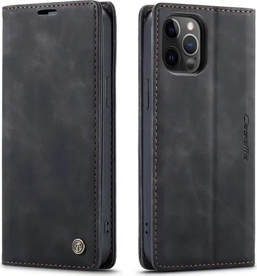 Produktbild von iPhone 12 Pro Max Hülle, LaimTop Retro Kunstledertasche mit Standfunktion Schutzhülle für iPhone 12 Pro Max Schwarz