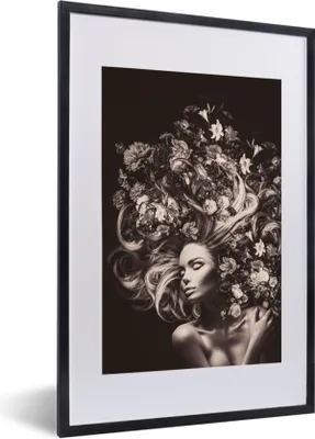 Produktbild von MuchoWow® Gerahmtes Poster Blumen - Frau - Natur 40x60 cm - Poster mit Schwarzem Bilderrahmen Wandposter Rahmen Foto Bilder - Poster in Rahmen