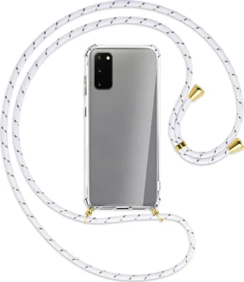 Produktbild von Handykette Backcover-Schutzhülle mit Band (Metall goldfarben) für Samsung Galaxy S20 (G980) - weiß/grau