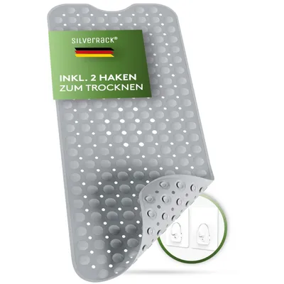 Produktbild von SilverRack Badewannenmatte 100x40 cm (Grau) - Antirutschmatte Badewanne BPA frei Kinder und Babys - Duschmatte schimmelresistent & maschinenwaschbar