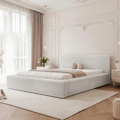 Obrázek produktu pro Čalouněná postel SIERO 180x200, světle šedá, prémiový plyš, s úložným prostorem a roštem