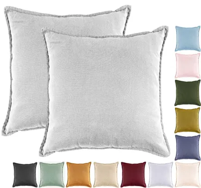 Produktbild von JACK by Mistral 2er Set 45x45cm Kissenhülle Kissenbezug Baumwolle Reißverschluss Leinenoptik , Farbe:Hellgrau