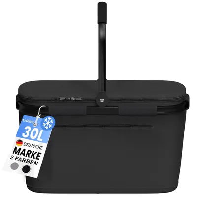 Produktbild von Isolierte Einkaufstasche Kühltasche Kühlkorb - 30 Liter - Mit Deckel - Schwarz - Für Einkauf, Picknick und Camping