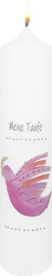 Produktbild von Taufkerze 265 x Ø 60 mm in Weiß "Meine Taufe" - Taube rosa und Namensverzierung