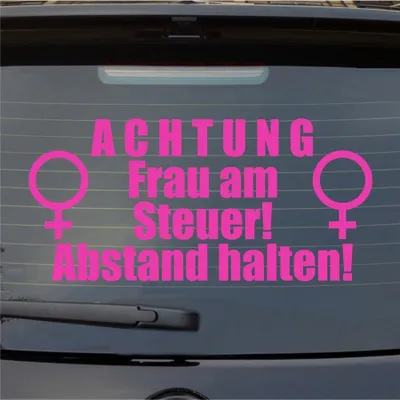 Produktbild von Heckscheibenaufkleber ACHTUNG Frau am Steuer Abstand halten 55x40 cm Pink Auto Aufkleber Sticker