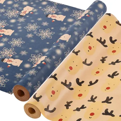 Immagine prodotto di Carta da regalo natalizia, 2 rotoli di carta kraft, 43 cm x 15 m, con motivi natalizi