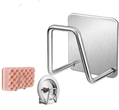 Produktbild von Selbstklebende Schwammhalter - Schwammhalter für Spüle - 2 Stück - Spülbeckenhaken - Waschbeckenhaken - Selbstklebend - Silberfarben - Metall - Universal - CHPN