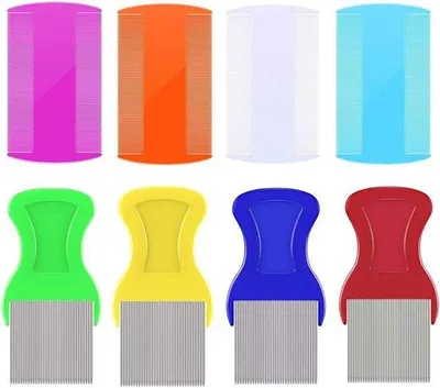 Image de Kit de 8 pièces pour éliminer les poux, comprenant un peigne à dents en acier de 4 pièces et un peigne anti-poux double face de 4 pièces, destiné à éliminer les pellicules et les poux