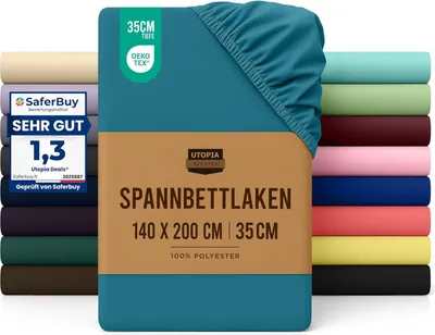 Produktbild von Utopia Bedding - Spannbettlaken 140x200cm - Denim Blau - Gebürstete Polyester-Mikrofaser Spannbetttuch - 35 cm Tiefe Tasche