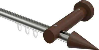 Produktbild von Interdeco Innenlaufstange / Gardinenstange mit Innenlauf Edelstahl-Optik / Nussbaum lackiert, Typ Talent Siveo (Kegel), 20 mm Ø 1-läufig, 600 cm