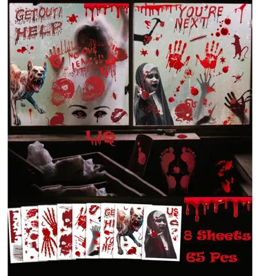 Immagine prodotto di Decorazioni per finestre a tema Halloween, 65 pezzi: impronte di mani e piedi insanguinate, adesivi decorativi horror