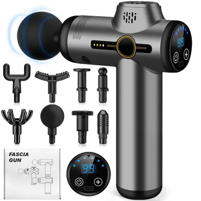 Imagen del producto de Masajeador muscular portátil, ultrasilencioso, con 99 velocidades y 8 cabezales intercambiables, ideal para la relajación muscular