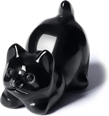 Katzenfigur aus Obsidian handgeschnitzt Schreibtischdeko für Katzenliebhaber