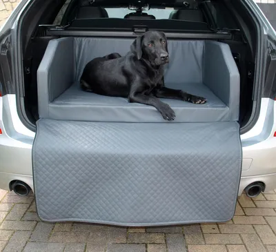 Produktbild von Hundebett Kofferraum Bett Grau M (100x70x38cm) Travel Autohundebett Schutzdecke Kunst Leder Autositz