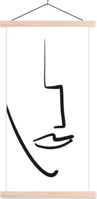 Produktbild von MuchoWow® Textilposter Gesicht - Frau - Minimalismus 40x80 cm mit holzfarbenen Rahmen - Wohnzimmer