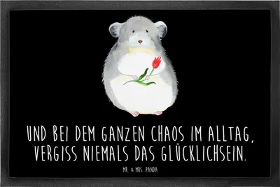 Produktbild von Mr. & Mrs. Panda Schmutzfangmatte Chinchilla Blume 60 x 90 cm - Schwarz - Geschenk, Büro, Lustige Sprüche, abstreifer, Schmutzmatte, Fußabtreter, Schmutzfangteppich