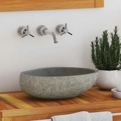 Produktbild von vidaXL Waschbecken Flussstein Oval (29-38)x(24-31) cm