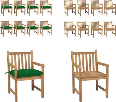 Produktbild von vidaXL Gartenstühle 8 Stk. mit Grünen Kissen Massivholz Teak - Gartenstuhl - Gartenstühle - Gartensessel - Holzstuhl