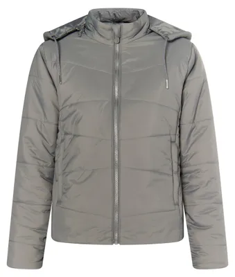 Produktbild von Damen Übergangsjacke grau Größe L leicht wattiert mit abnehmbarer Kapuze