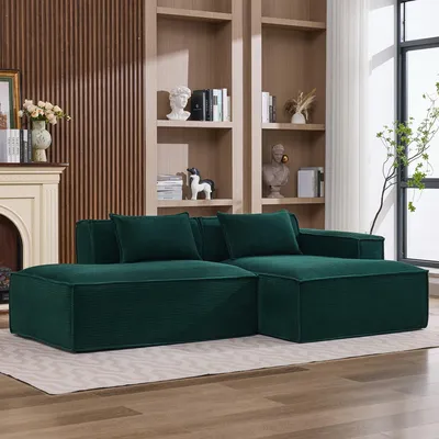 Produktbild von LVHOM Modulsofa Cordstoff 233cm, Bodentiefes Loungesofa 2-Sitzer mit Recamiere, Pflegeleichte Couch für Wohnzimmer, Ohne Montage, Emerald