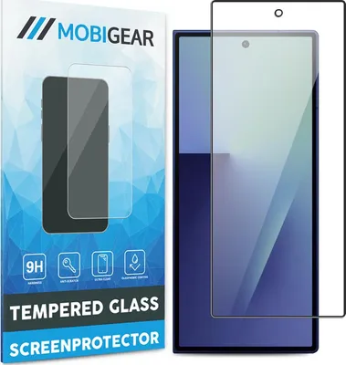 The image shows the packaging of a screen protector for a smartphone, with the screen protector itself also visible.