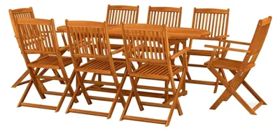 Produktbild von 9-teiliges Garten-Essgruppen-Set 180x90x75 cm aus Akazien-Massivholz, Tisch- und Stuhlsets, Gartenmöbel