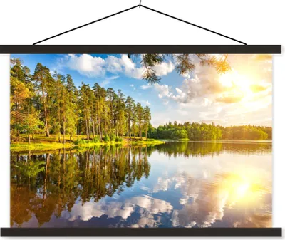 Produktbild von MuchoWow® Textilposter Sonne - Wasser - Bäume 120x80 cm mit schwarzem Rahmen - Wanddeko