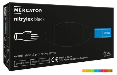 Obrázok produktu pre Prémiové zdravotnícke nitrilové rukavice bez púdru Mercator čierne, veľkosť L, 100ks