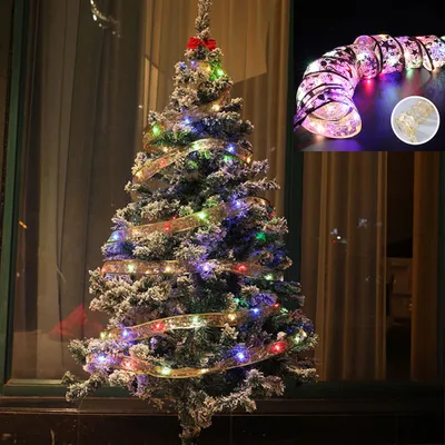 Produktbild von 5m 50 LED Gold Schleife Lichterkette Weihnachtsbaum Beleuchtung für Innen Weihnachten Hochzeit Party Deko, Bunt