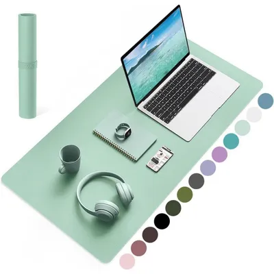 Immagine prodotto di Tappetino per mouse in pelle, con base in ecopelle, color verde chiaro, dimensioni 80x40 cm