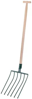 Imagen del producto de Horquilla metálica, de 140 cm de longitud, con 6 dientes, de diseño con punta plana, versátil para la cosecha