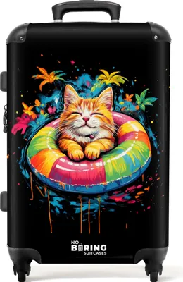 Produktbild von NoBoringSuitcases.com® Großer Koffer - Sommerkatze mit buntem Schwimmband - Kombinationsschloss TSA - Hartschalen Trolley 4 Rollen - 72 liter - Reisekoffer - 66 cmKoffer Mittelgroß 67x43x25 cm, 72L,