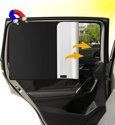 Image de Kit pare-soleil 2 pièces pour voiture, pare-soleil magnétique pour la lunette arrière avec protection UV, protection thermique réfléchissante, pare-soleil pour enfants, adultes et animaux de compagnie, film teinté pour vitres de voiture
