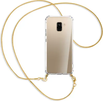 Produktbild von Handykette Backcover-Schutzhülle mit Band (Metall goldfarben) für Samsung Galaxy A8 2018 - goldfarbene Kette Snake