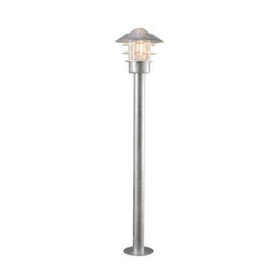A single outdoor lamp post on a white background.