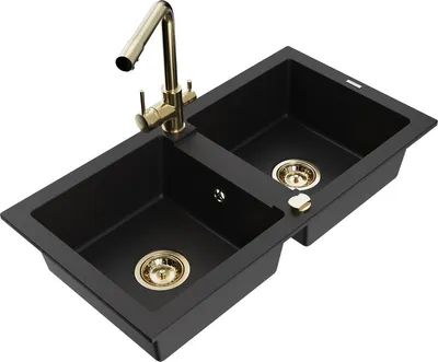 Produktbild von Mexen Mario 2-Becken-Granitspüle mit Mischbatterie Duero, Schwarz - 6504-77-671600-50