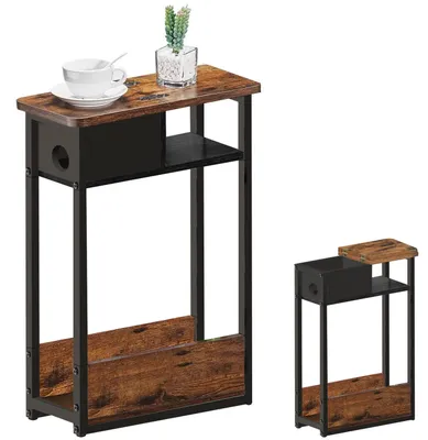 Beistelltisch mit Ablage, rechteckig, 62,5x46x18 cm, braun/schwarz