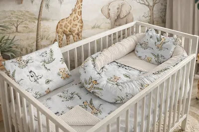 Produktbild von Babynest Kokon Nestchen für Neugeborene – 5-teiliges Set mit Decke und Kissen aus Baumwolle, Safari und hellbeige