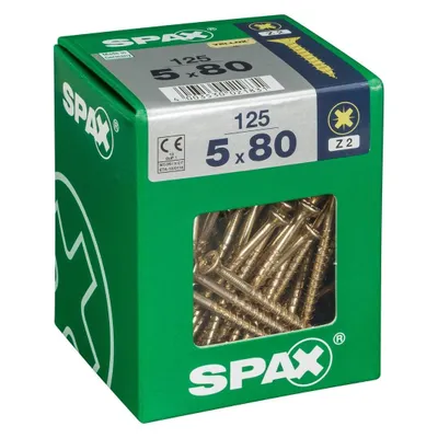Immagine prodotto di Vite universale SPAX, 5 x 80 mm, 125 pezzi, parzialmente filettata, testa svasata, intaglio a croce Z2, 4CUT, YELLOX - 4081020500808