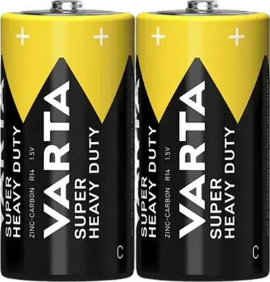 Two Varta C batteries are shown side-by-side against a white background.