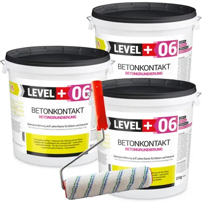 Zdjęcie produktu dla Grunt do betonu Betonkontakt 60kg Grunt pod tynki Grunt szczepny na płyty OSB Level Plus 06 + Wałek Malarski 25cm
