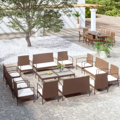 Produktbild von The Living Store 16-tlg. Garten-Lounge-Set mit Auflagen Poly Rattan Braun