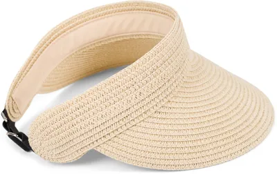 Produktbild von styleBREAKER Papierstroh Visor Cap einfarbig | Sonnenvisier mit elastischem Band und Hakenverschluss | Luftige Schildkappe als Sonnenhut für Damen