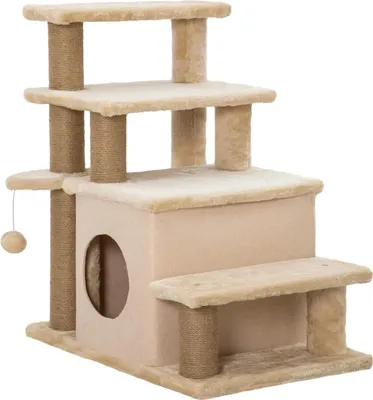 Produktbild von Haustiertreppe, 3/4-Stufige Höhenverstellbare Katzentreppe Mit Schlafhöhle, 2-In-1 Hunderampe Aufstiegshilfe Für Katzen Bis 5 Kg