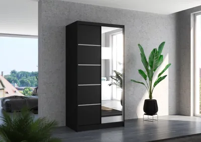 Obrázek produktu pro Šatní skříň se zrcadlem 100 cm EADRIX - černá
