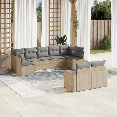 Produktbild von 9-tlg. Garten-Sofagarnitur mit Kissen Beige Poly Rattan 3251756
